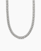Curb Chain Necklace in Sterling Silver with Diamonds, 11.5mm